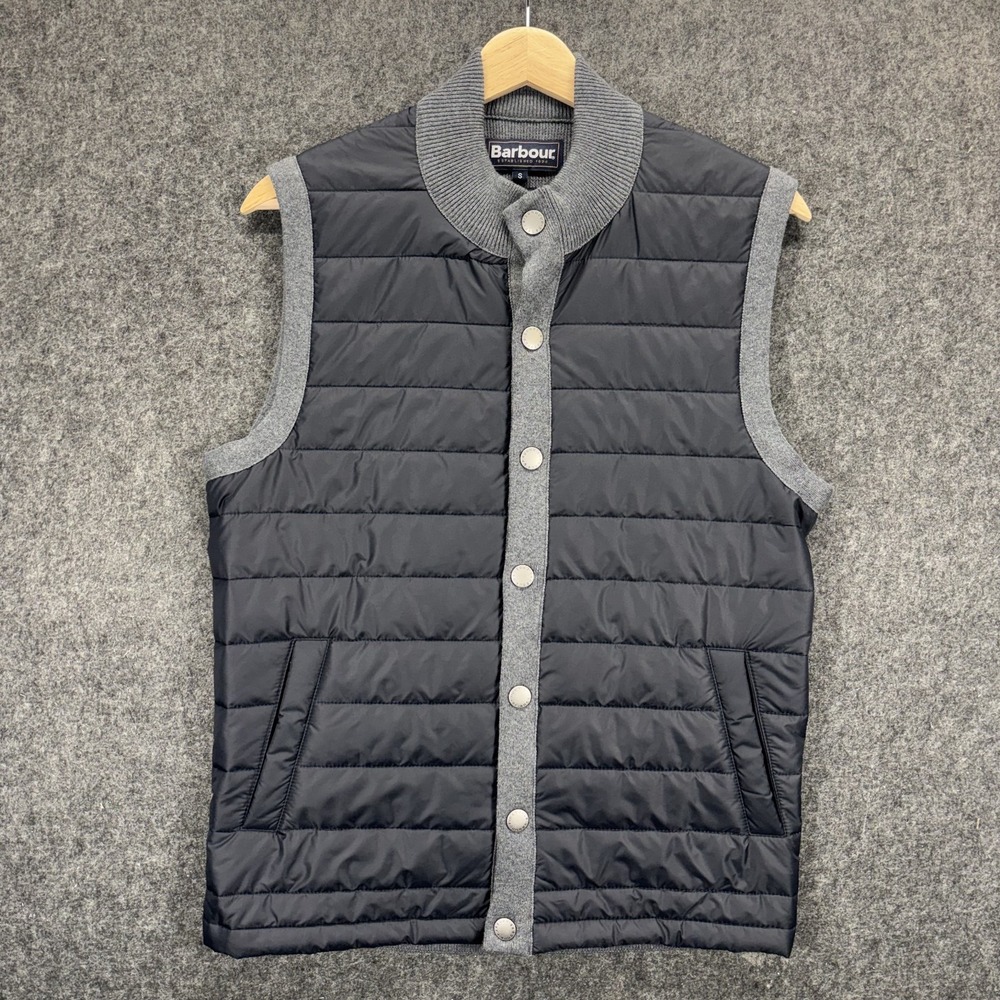 Barbour Essential Weather Comfort Vest Gilet Mens Small Gray Quilted Knit Button